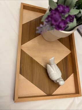 Geometric Wooden Serving Tray in Light and Dark Wood Tones